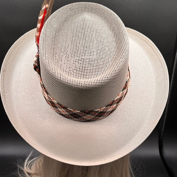 H16 Hat Gallero style in grey with Read + Black headband NWOT - Picture 1 of 9